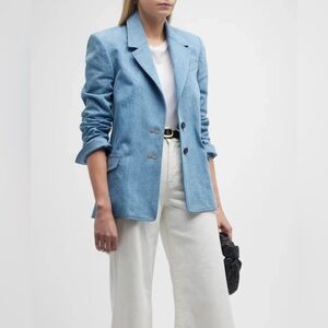 NWT! FRAME Femme Denim Blazer Womens Jacket Blue Notch Lapel Button Coat $648